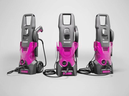 Foto de 3d ilustración rosa grupo eléctrico mini lavadora de alta presión para lavar coches sobre fondo gris con sombra - Imagen libre de derechos