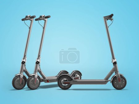 Foto de Conjunto de ilustración 3d de scooter eléctrico moderno para caminar por la ciudad sobre fondo azul con sombra - Imagen libre de derechos