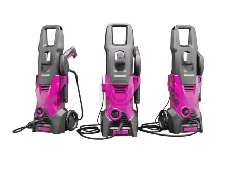 Photo for 3d illustration pink group electric mini high pressure washer for washing cars on white background no shadow - Royalty Free Image