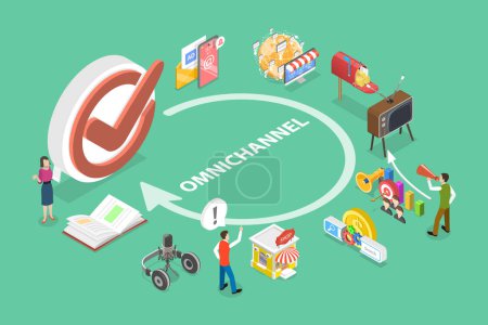 Illustration for 3D Isometric Flat Vector Conceptual Illustration of Omnichannel, Cross Channel Marketing Strategy - Royalty Free Image