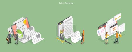 Illustration for 3D Isometric Flat Vector Conceptual Illustration of Cyber Security, Digital User Agreement Signing - Royalty Free Image