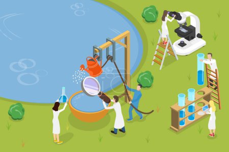 3D Isometric Flat Vector Conceptual Illustration of Water Quality Control, Purity Test and Lab Analysis