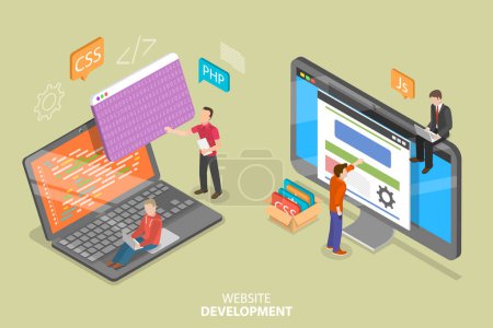 Illustration for 3D Isometric Flat Vector Conceptual Illustration of Website Development and Coding, Building App Design - Royalty Free Image
