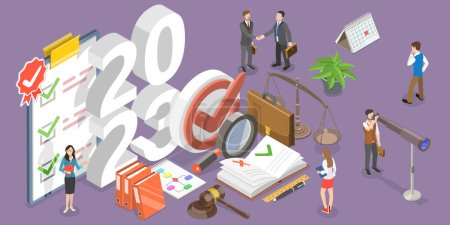Illustration for 3D Isometric Flat Vector Conceptual Illustration of Regulatory Compliance In New Year 2023, Trends And Prospects - Royalty Free Image