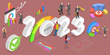 Illustration for 3D Isometric Flat Vector Conceptual Illustration of Effective Performance Management In New Year 2023, Company Development Strategy - Royalty Free Image