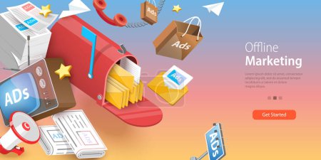 3D Vector Conceptual Illustration of Offline Marketing, Outbound Advertising Approach