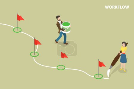3D Isometric Flat Vector Conceptual Illustration of Workflow, Project Roadmap or Action Plan