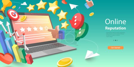 Illustration for 3D Vector Conceptual Illustration of Online Reputation Management, Client Rating and User Satisfaction - Royalty Free Image