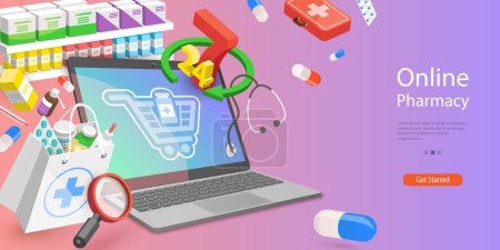 3D Vector Conceptual Illustration of Online Pharmacy, Digital Drug Store