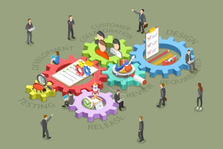 Illustration for 3D Isometric Flat Vector Conceptual Illustration of Agile Methodology and Life Cycle, Software Development Approach - Royalty Free Image