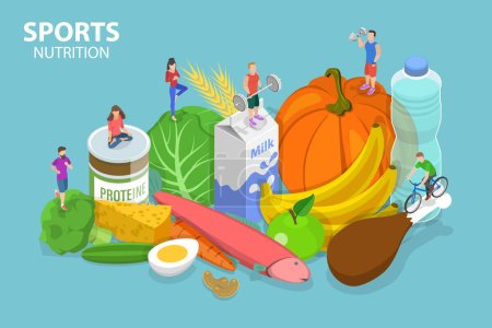 3D Isometric Flat Vector Conceptual Illustration of Sports Nutrition, Dieting and Healthy Lifestyle
