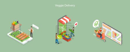 3D Isometrischer Flat Vector Konzeptionelle Illustration von Gemüse- und Obstbauern Online-Shop