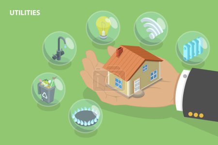 Illustration for 3D Isometric Flat Vector Conceptual Illustration of Household Utilities Set, Utility Services - Royalty Free Image