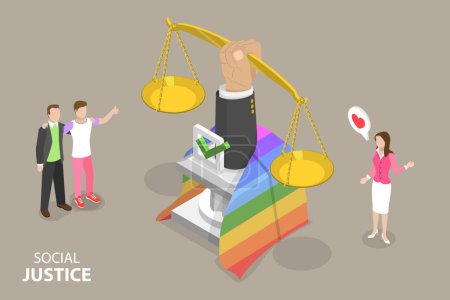 3D Isometric Flat Vector Conceptual Illustration of Social Justice, Human Rights, Fight Against Discrimination