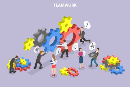 3D Isometrischer Flat Vector Konzeptionelle Illustration von Teamwork und Kollaboration, Arbeitsroutine Management