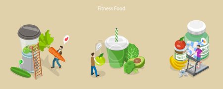 Vektor für 3D Isometrischer Flat Vector Konzeptionelle Illustration von Fitness-Ernährung, gesunder Ernährung - Lizenzfreies Bild