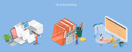 Illustration for 3D Isometric Flat Vector Conceptual Illustration of Accounting and Financial Management , Income Tax Filing - Royalty Free Image