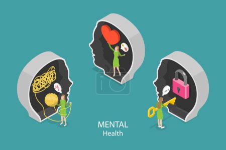 Illustration for 3D Isometric Flat Vector Conceptual Illustration of Mental Health, Psychotherapy - Royalty Free Image