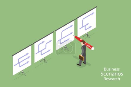 Illustration for 3D Isometric Flat Vector Conceptual Illustration of Business Scenario, Choosing Company Development Strategy - Royalty Free Image