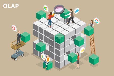 Illustration for 3D Isometric Flat Vector Conceptual Illustration of OLAP, Multi Dimensional Approach for Databases and Data Mining - Royalty Free Image
