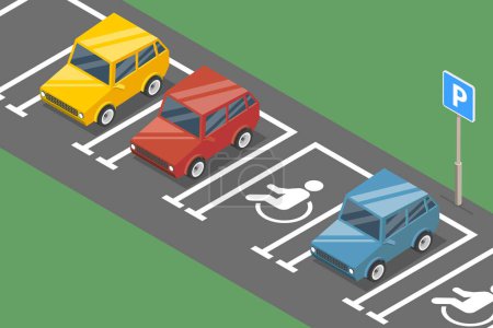 Téléchargez les illustrations : 3D Isometric Flat Vector Conceptual Illustration of Parking Lot, Public Car-parking - en licence libre de droit