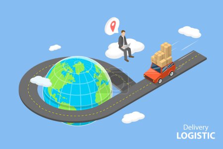 Ilustración de 3D Isometric Flat Vector Conceptual Illustration of Delivery Logistics, Purchase Tracking Service - Imagen libre de derechos