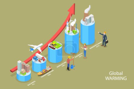 Illustration for 3D Isometric Flat Vector Conceptual Illustration of Global Warming, Greenhouse Gases Emissions Pollution - Royalty Free Image