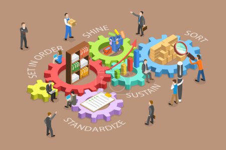 Illustration for 3D Isometric Flat Vector Conceptual Illustration of 5S Approach, Performance, Efficiency and Safety - Royalty Free Image