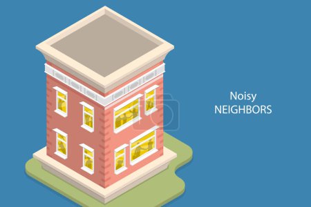 Illustration for 3D Isometric Flat Vector Conceptual Illustration of Noisy Neighbors, Problems With Neighbors in a Rental Property - Royalty Free Image