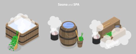 Ilustración de Ilustración conceptual plana isométrica 3D del vector de la sauna y del SPA, actividad para el bienestar y la recreación - Imagen libre de derechos