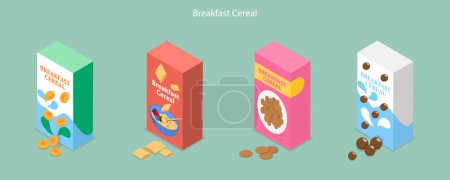 Illustration for 3D Isometric Flat Vector Set of Breakfast Cereals, Corn Flakes or Porridge Oatmeal - Royalty Free Image
