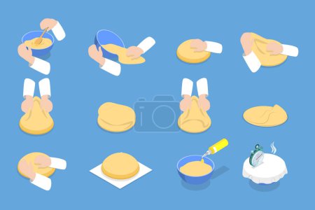 Illustration for 3D Isometric Flat Vector Conceptual Illustration of Preparing And Cooking Bakery Dough, Coocing at Home - Royalty Free Image