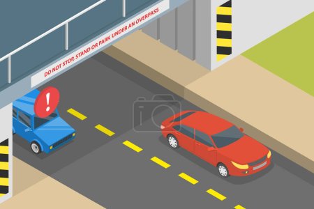 Illustration for 3D Isometric Flat Vector Conceptual Illustration of Traffic Rules , Do not Stop, Stand or Park Under an Overpass - Royalty Free Image