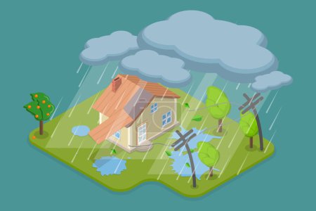 Illustration for 3D Isometric Flat Vector Conceptual Illustration of Thunderstorm and Natural Disaster, Building Damage - Royalty Free Image