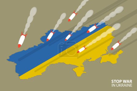 Téléchargez les illustrations : 3D Isometric Flat Vector Conceptual Illustration of Stop War In Ukraine, Russian Military Aggression - en licence libre de droit
