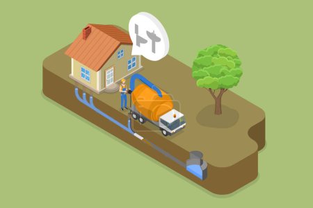 3D Isometric Flat Vector Conceptual Illustration of Sewer Cleaning Service, Removing Sewerage Obstructions
