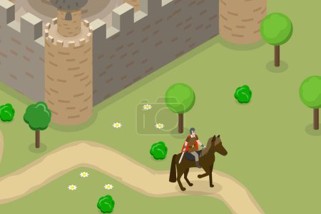Illustration for 3D Isometric Flat Vector Conceptual Illustration of Medieval Knight, Armored Soldier Rider - Royalty Free Image