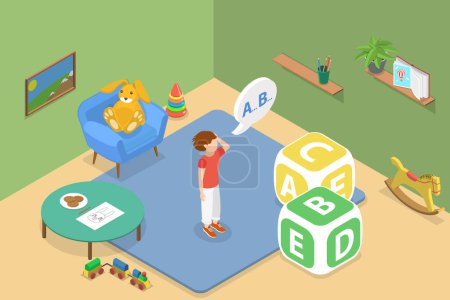 Illustration for 3D Isometric Flat Vector Conceptual Illustration of Delayed Language Skills, Speech Therapy - Royalty Free Image