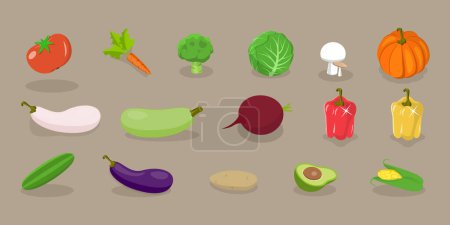 Ilustración de Conjunto de vectores planos isométricos 3D de verduras frescas, producto agrícola de la colección - Imagen libre de derechos