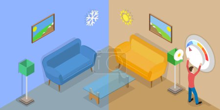 Illustration for 3D Isometric Flat Vector Conceptual Illustration of Thermostat, Climate Control Regulator - Royalty Free Image