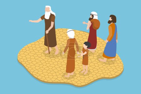 Téléchargez les illustrations : Illustration conceptuelle 3D vecteur plat isométrique du prophète biblique Moïse, récits bibliques - en licence libre de droit