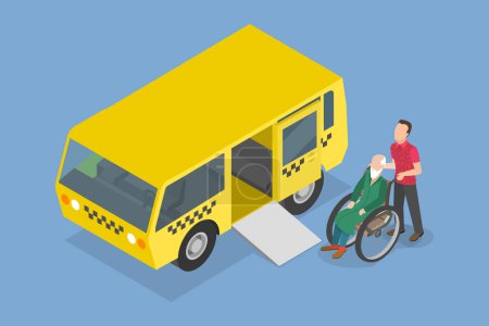 Téléchargez les illustrations : Illustration conceptuelle 3D Isometric Flat Vector du transport des personnes handicapées, mobilité des personnes handicapées - en licence libre de droit