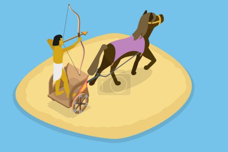 Ilustración de Ilustración conceptual plana isométrica 3D del carro egipcio, arquero antiguo que monta un caballo - Imagen libre de derechos