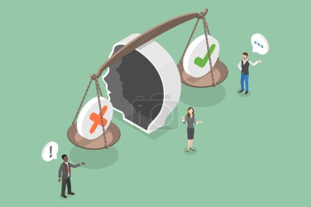 Illustration for 3D Isometric Flat Vector Conceptual Illustration of Prejudice, Implicit Vias Social Stereotypes - Royalty Free Image