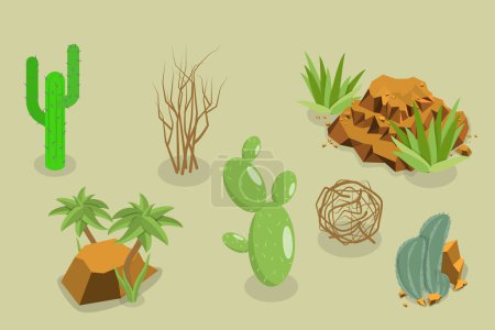 Illustration for 3D Isometric Flat Vector Set of Cactuses, Wild West Plants - Royalty Free Image