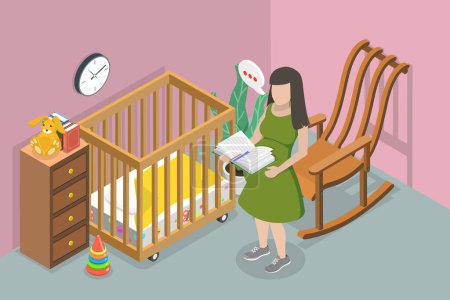 Téléchargez les illustrations : Illustration conceptuelle 3D vecteur plat isométrique de l'auto-éducation de grossesse, planification de la naissance - en licence libre de droit