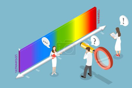 Illustration for 3D Isometric Flat Vector Conceptual Illustration of Different Types Of Electromagnetic Radiation By Their Wavelengths, Educational School Physics - Royalty Free Image