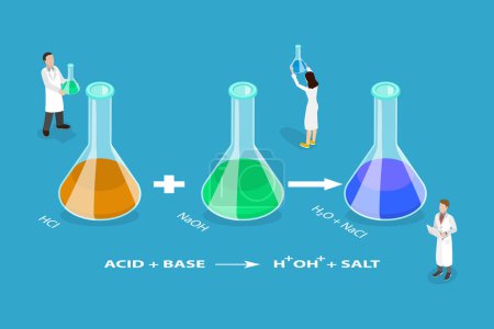 Illustration for 3D Isometric Flat Vector Conceptual Illustration of Neutralisation Reaction, Producing a Salt and Water - Royalty Free Image