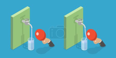 Illustration for 3D Isometric Flat Vector Conceptual Illustration of Static Attraction, Balloon and Water Experiment - Royalty Free Image