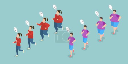 Illustration for 3D Isometric Flat Vector Conceptual Illustration of Running For Obese People, Stages of Loosing Weight - Royalty Free Image